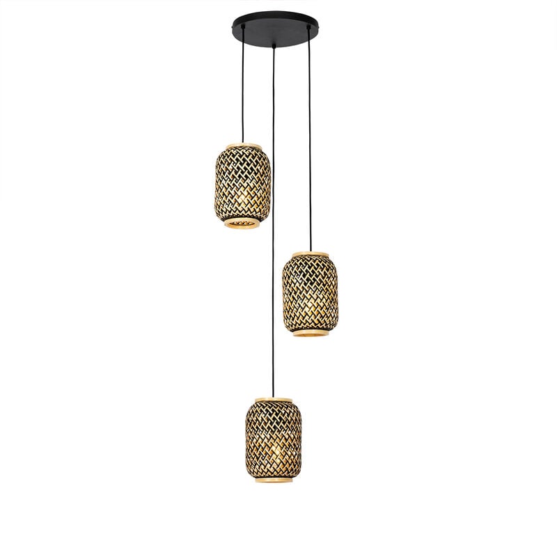 foto del prodotto lampada a sospensione yvonne orientale bamboo,acciaio nero legno tondo max. 3 x watt qazqa