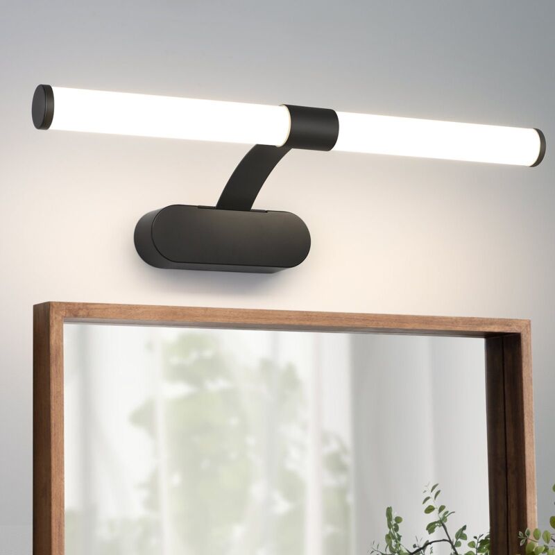 foto del prodotto lampada a specchio a led, lampada per guardaroba, applique per bagno, luce bianca neutra 4000 kelvin, 6w, impermeabile ip44, larghezza 400mm, nero