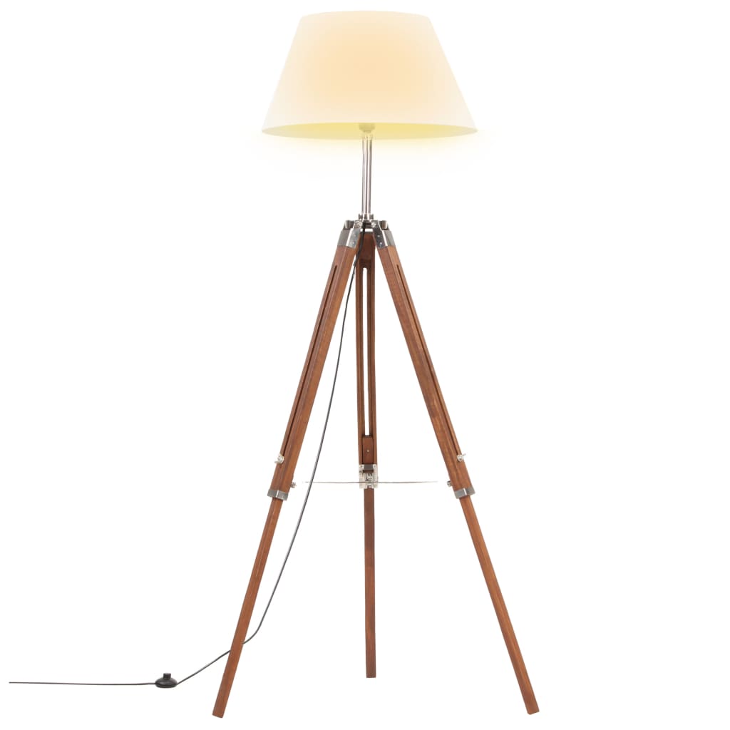 foto del prodotto lampada a treppiede marrone e bianco in legno di teak 141 cm