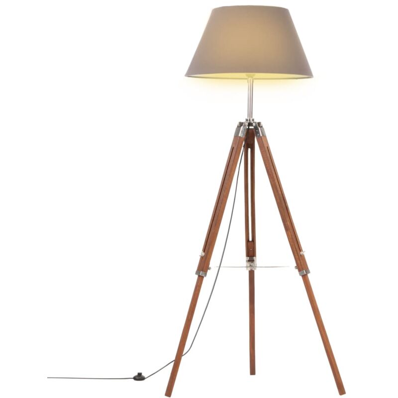 foto del prodotto lampada a treppiede marrone e grigio in legno di teak 141 cm - vidaxl