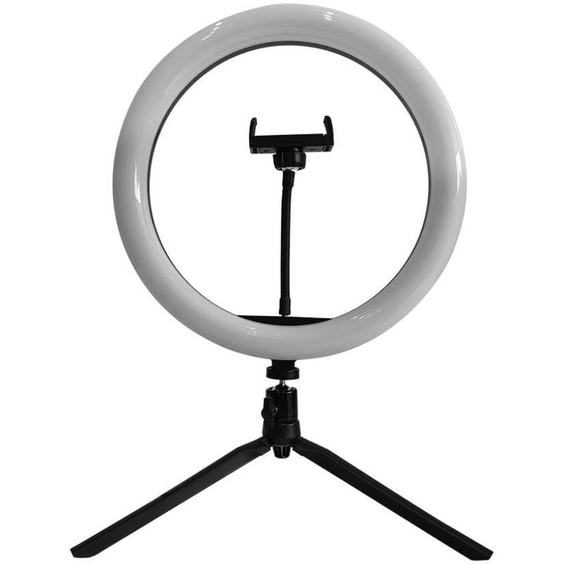 foto del prodotto lampada ad anello 7w 26cm per selfie con treppiede da tavolo e pulsantiera cct variabile 3200k 5500k v tac