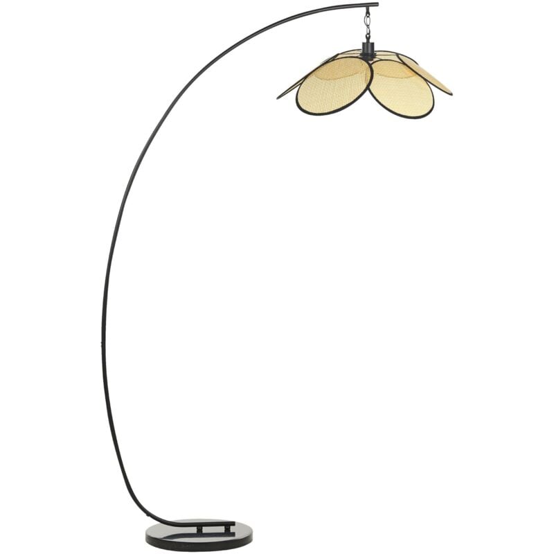 foto del prodotto lampada ad arco da terra per soggiorno moderno paralume in carta effetto rattan beige merrica