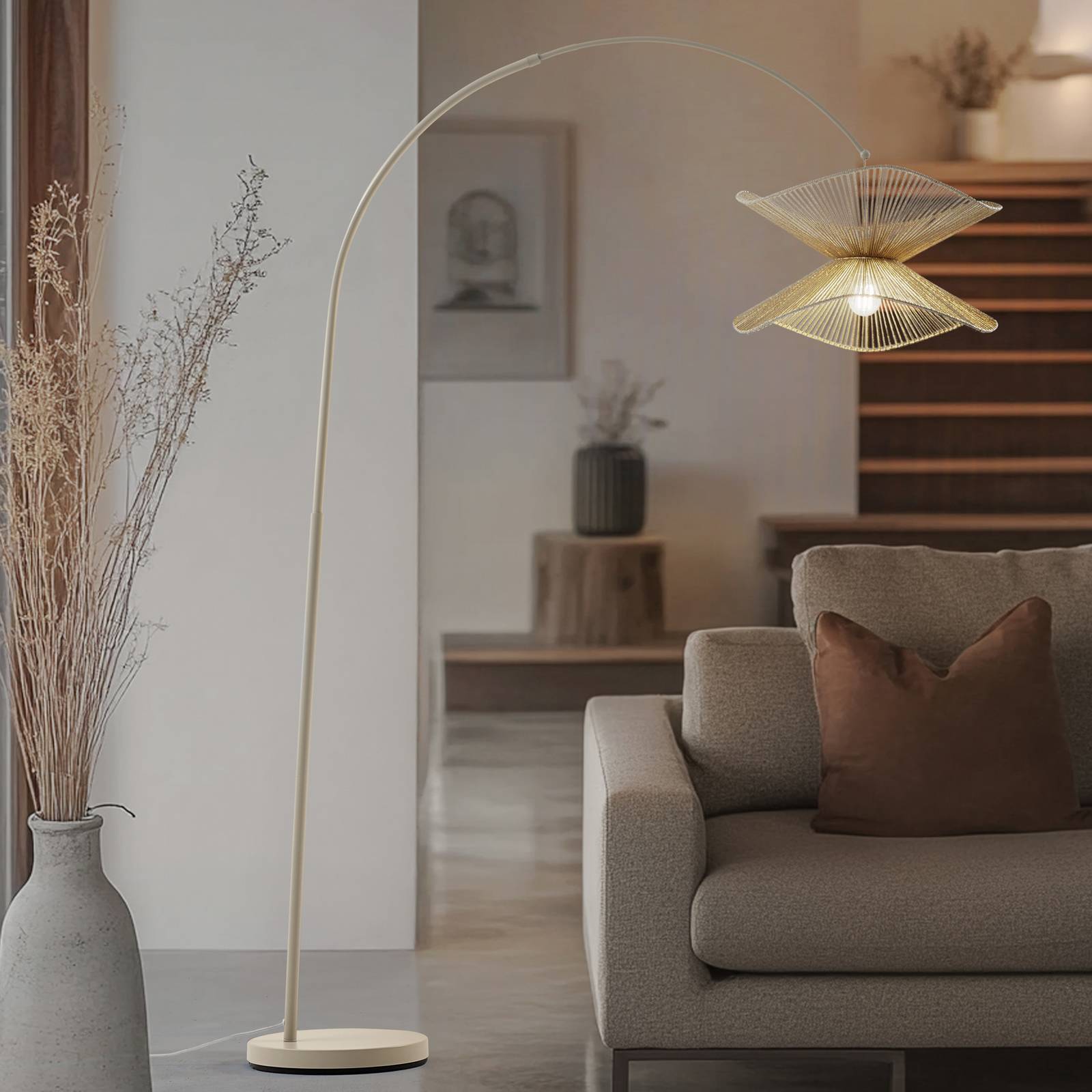 foto del prodotto lampada ad arco lindby valdorin, beige, carta, 195 cm, ip20