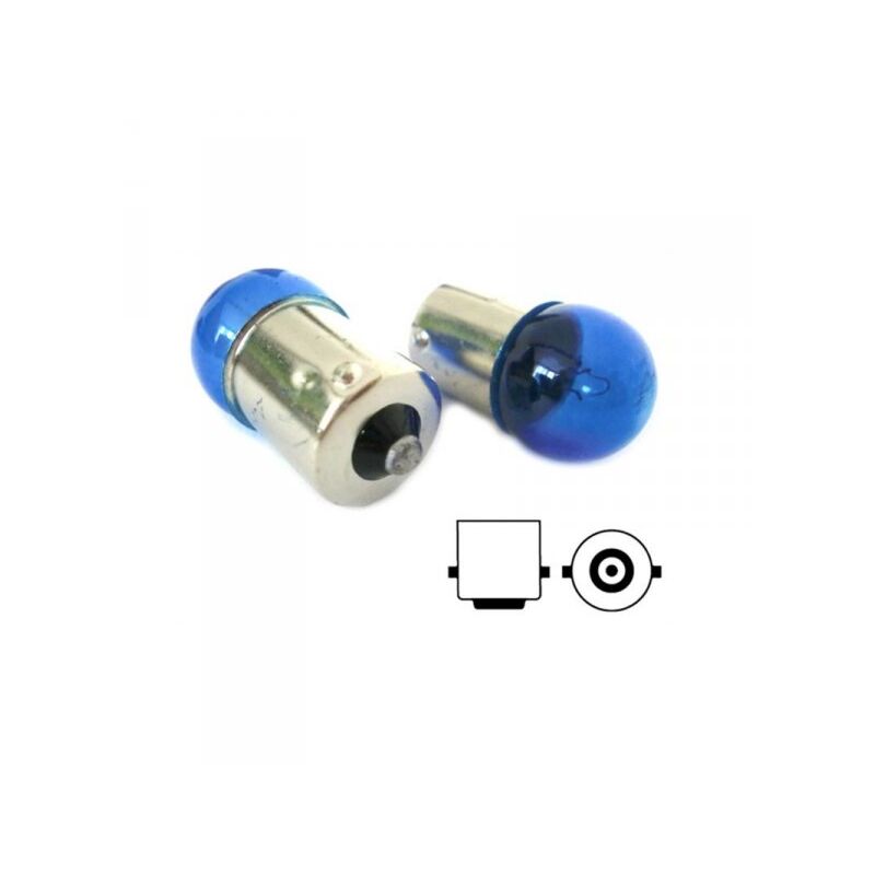 foto del prodotto lampada alogena g18 ba15s r5w 12v 5w luci posizione colore azzurro