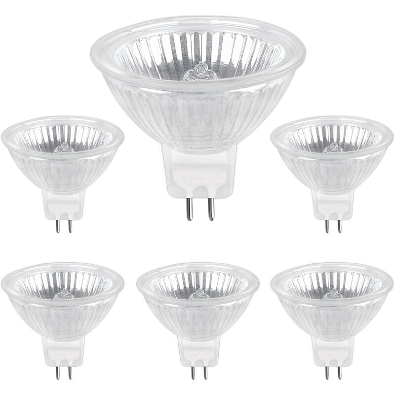 foto del prodotto lampada alogena gu5.3 50w 220v, 680lm bianco caldo 2700k dimmerabile, lampada spot alogena mr16, confezione da 6