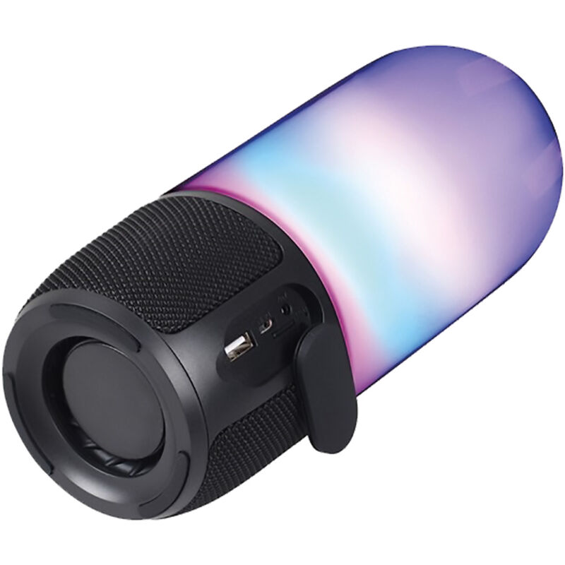 foto del prodotto lampada altoparlante da tavolo con giochi luce led diffusore nero base nera
