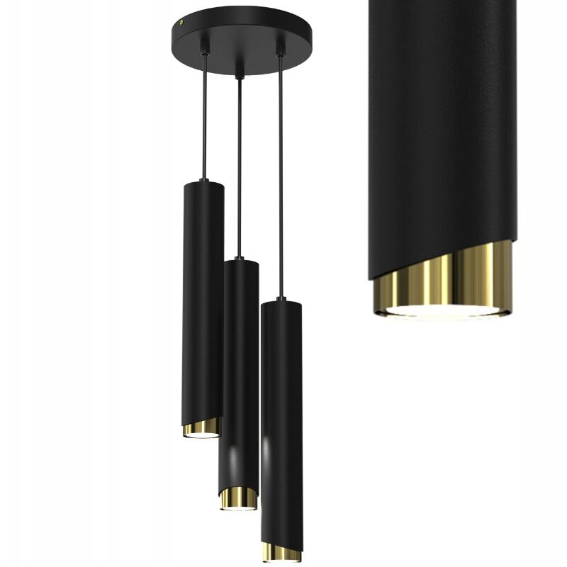 foto del prodotto lampada appesa ad un tubo ruota 3x gu10 oro nero bevel