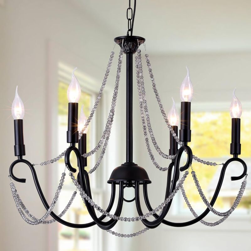foto del prodotto lampada appesa lampadario luce antica finitura verniciata isola luci per cucina nero 6 luci ganeed