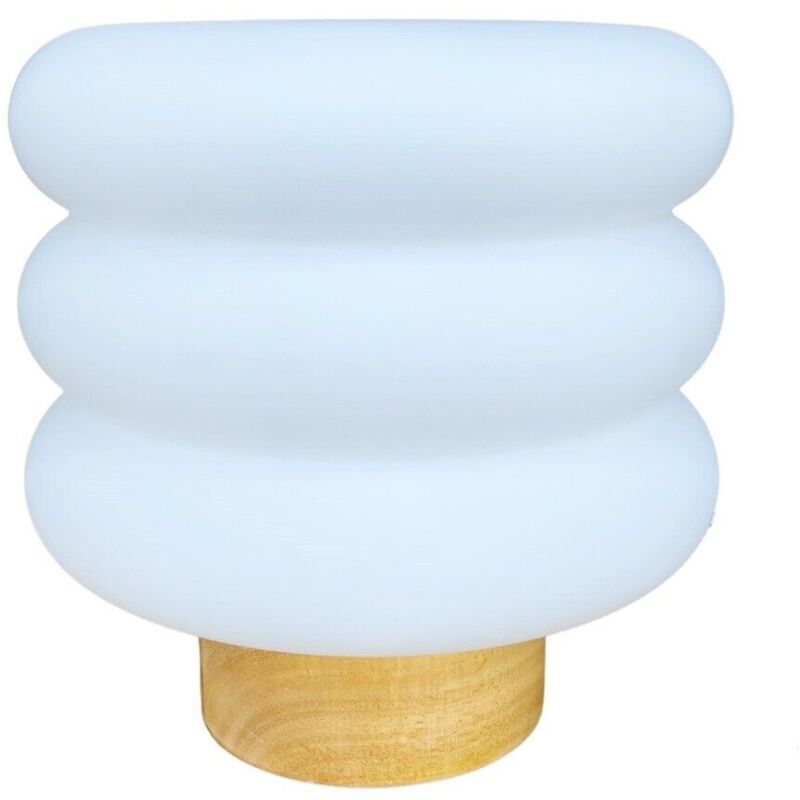 foto del prodotto lampada bianca da tavolo con base in legno