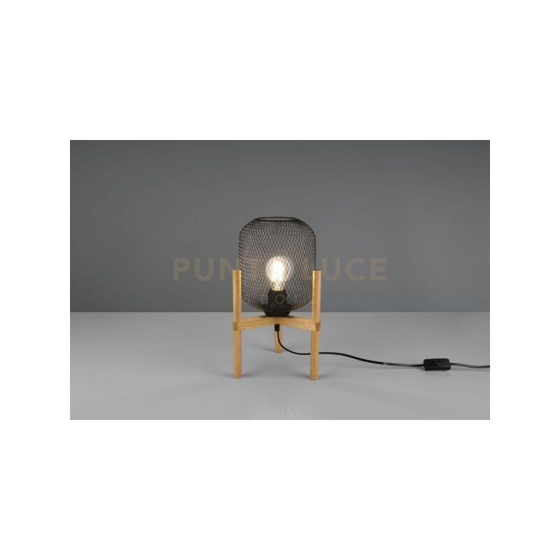 foto del prodotto lampada calimero diffusore rete con struttura in legno naturale metallo nero r50561032