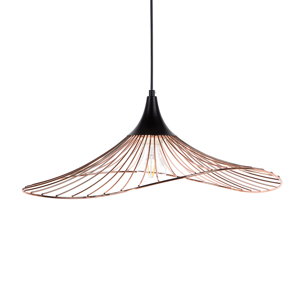 foto del prodotto lampada color rame con paralume in metallo filo design industriale