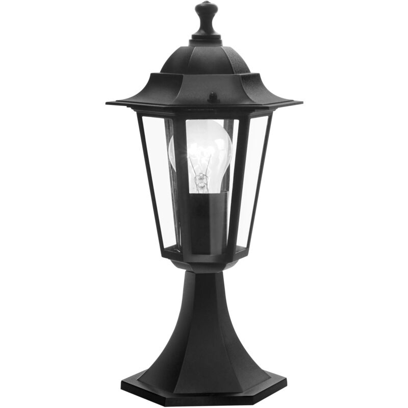 foto del prodotto lampada con base da esterno laterna 4, lampada da esterno uno punto luce, lampada con base in alluminio pressofuso e vetro, nero, e27, ip44 eglo