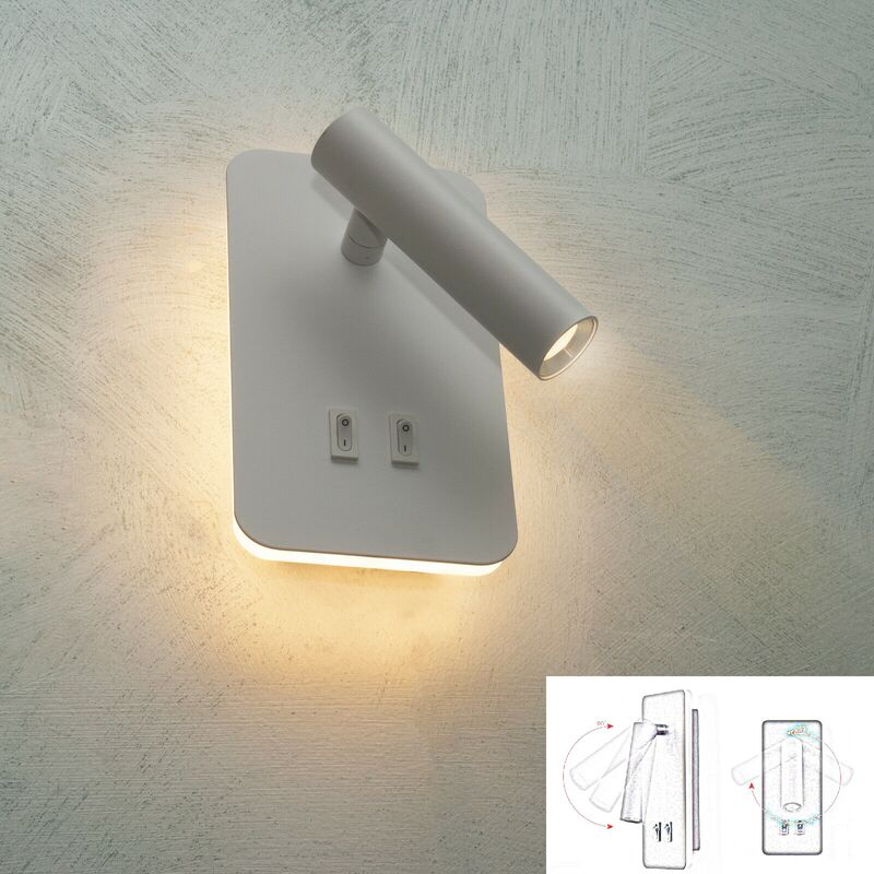 foto del prodotto lampada con doppio led da lettura da parete muro applique da 6w orientabile per casa hotel b b con luce bianca naturale 4000k