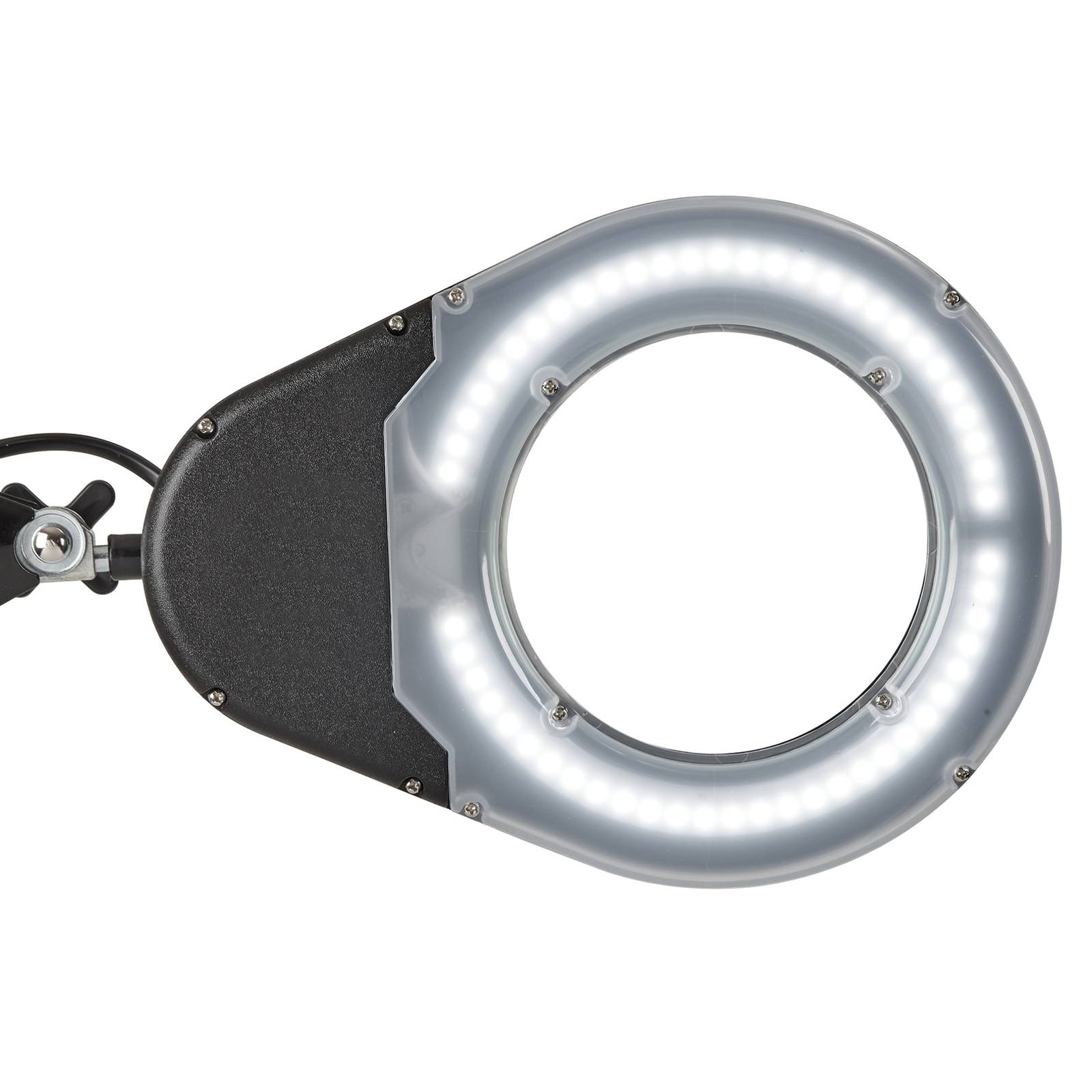 foto del prodotto lampada con lente d ingrandimento a led maulviso, nera, altezza 50 cm, morsetto