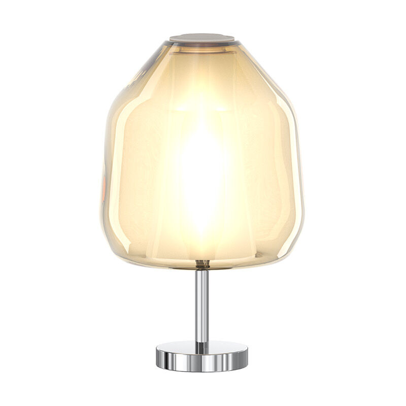 foto del prodotto lampada contemporanea double skin beta metallo cromo vetro ambra 1 luce e27