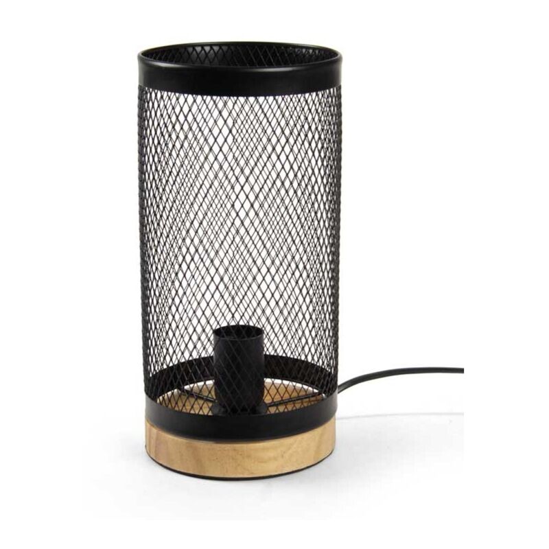 foto del prodotto lampada da arredo in metallo con base legno a rete 15x14x28cm colore nero