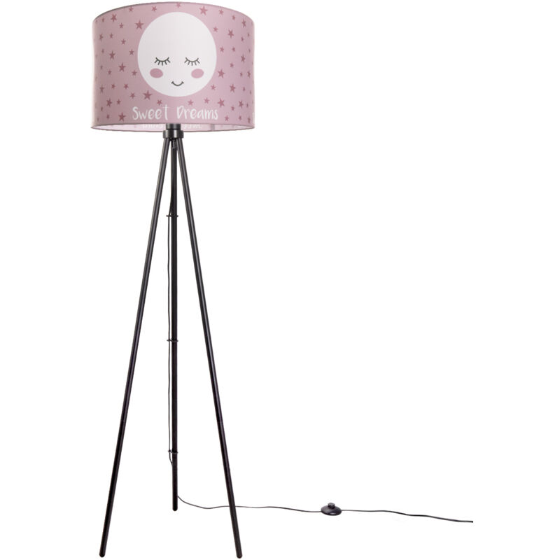 foto del prodotto lampada da bambini lampada da terra lampada con motivo con luna, e27 nero a tre gambe, rosa 45.5 cm paco home