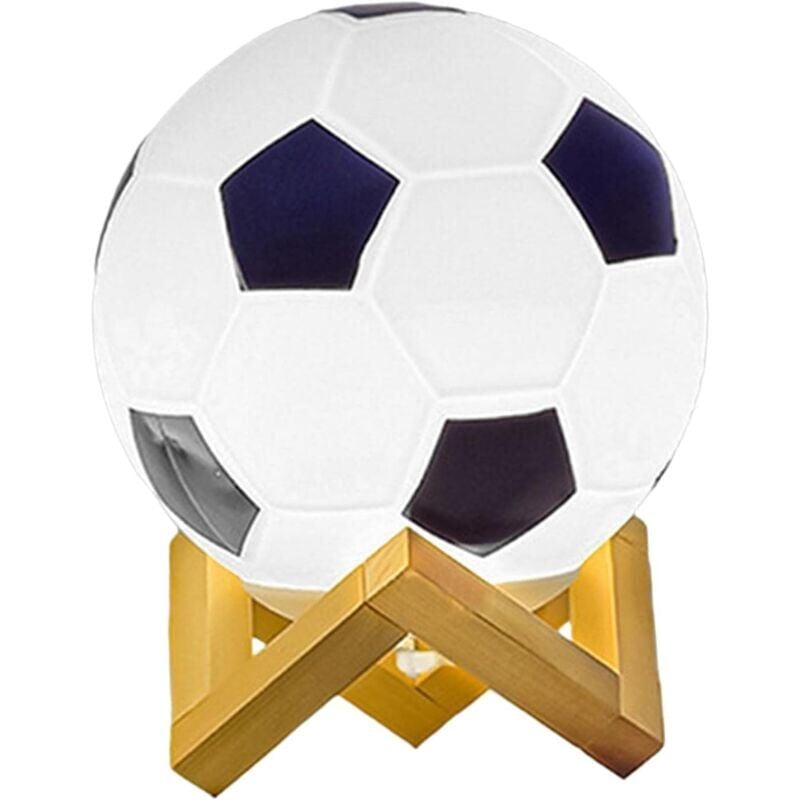 foto del prodotto lampada da calcio 3d con luminosit regolabile, luce notturna a led, alimentata tramite usb, luce calda, piccola lampada da tavolo, base in legno