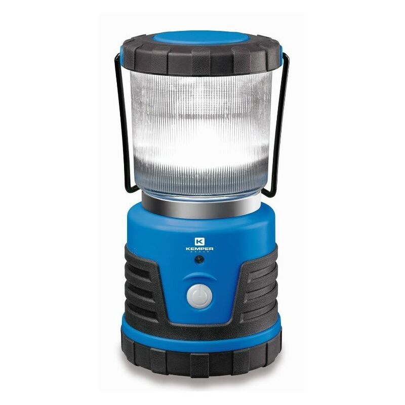 foto del prodotto lampada da campeggio ip54 a led a batteria con luce bianca e rossa. kemper