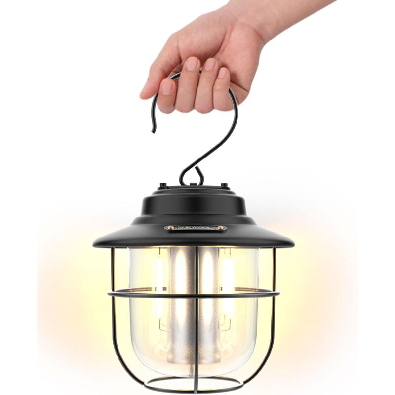foto del prodotto lampada da campeggio ricaricabile lanterna da campeggio con batteria da 2600 mah, materiale metallico resistente, 3 modalit luce e 6 livelli di