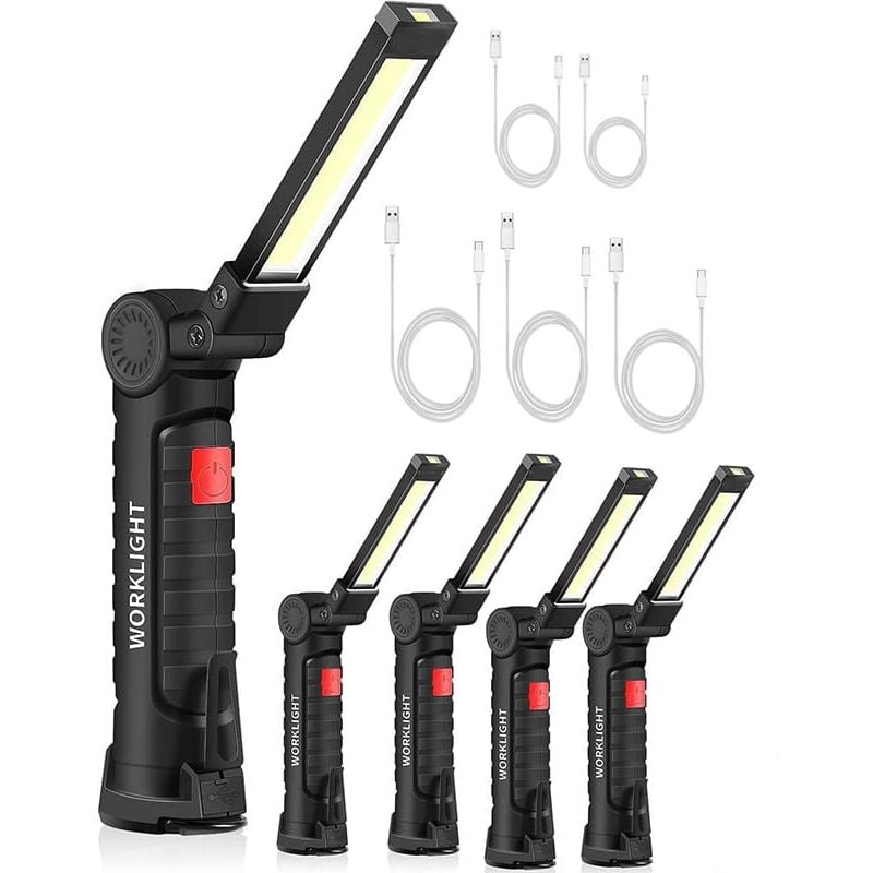 foto del prodotto lampada da cantiere 5 pezzi cob lampada da lavoro, lampada da lavoro led ricaricabile, lampada da officina cob, torcia elettrica, lampada da lavoro, lampada da lavoro led con base magnetica, lampada d