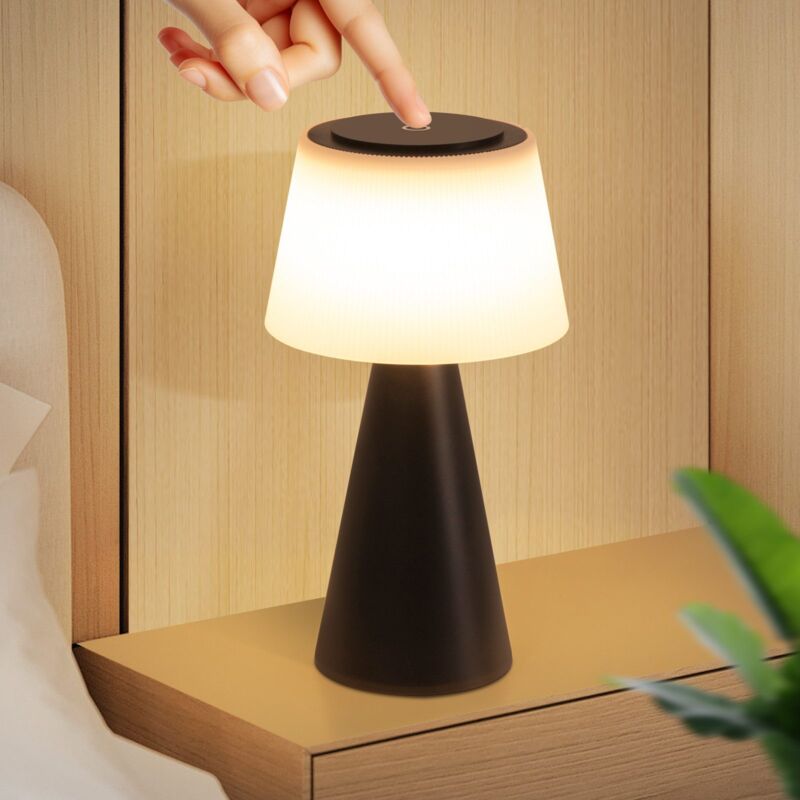 foto del prodotto lampada da comodino a batteria, led 3600 mah , senza fili, touch, dimmerabile e ricaricabile tramite usb, nera. gbly