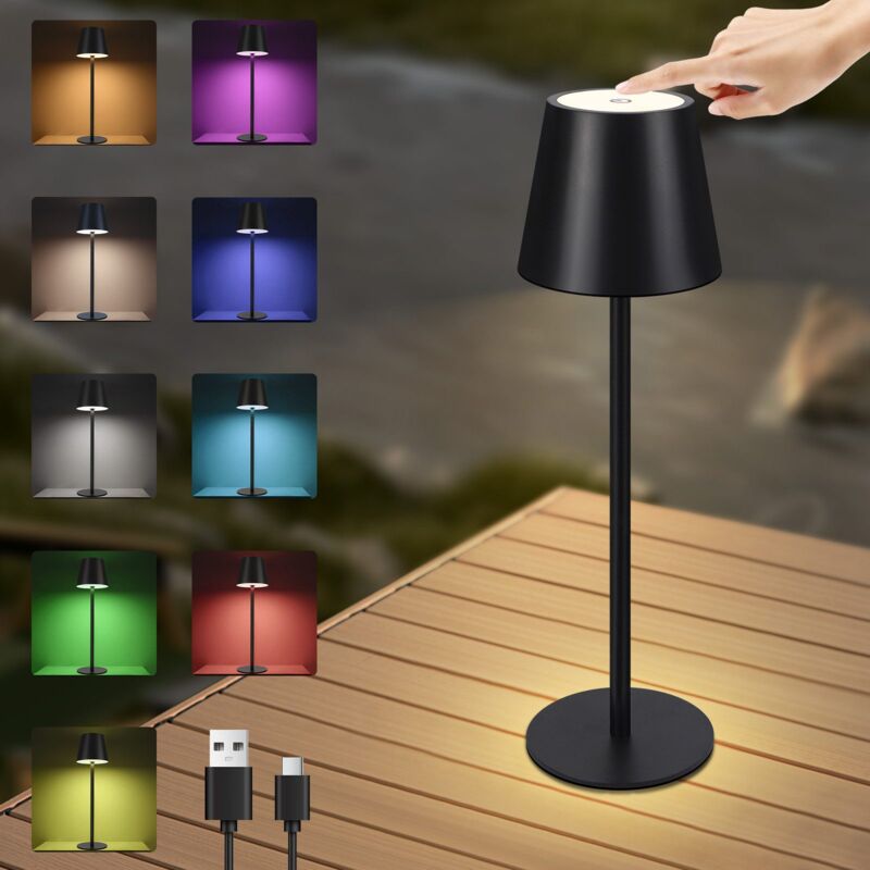 foto del prodotto lampada da comodino, a batteria senza fili lampada da tavolo per esterni ricaricabile a led 2600mha nera touch lampada da comodino a batteria