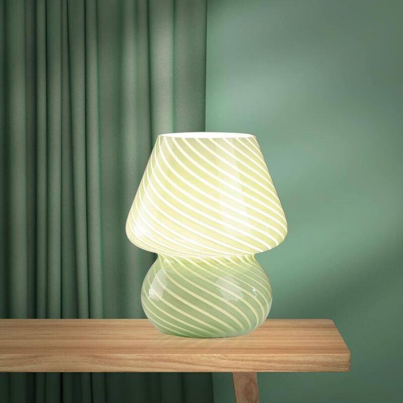 foto del prodotto lampada da comodino a forma di fungo, luce notturna in vetro per camera da letto, lampada da comodino, lampada da comodino, luce notturna per camera