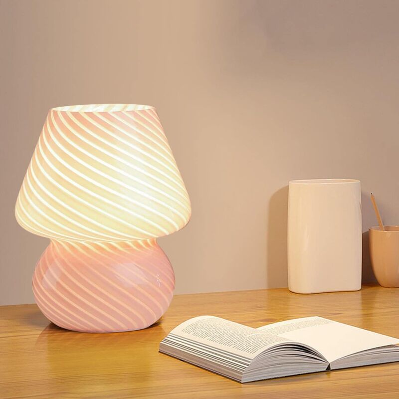 foto del prodotto lampada da comodino a forma di fungo, luce notturna in vetro per camera da letto, lampada da comodino, lampada da comodino, luce notturna per camera