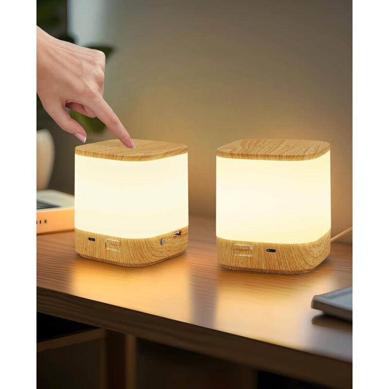 foto del prodotto lampada da comodino a led dimmerabile con touch confezione da 2 batteria da 3600 mah, ricaricabile tramite usb, senza fili, con 3 temperature di