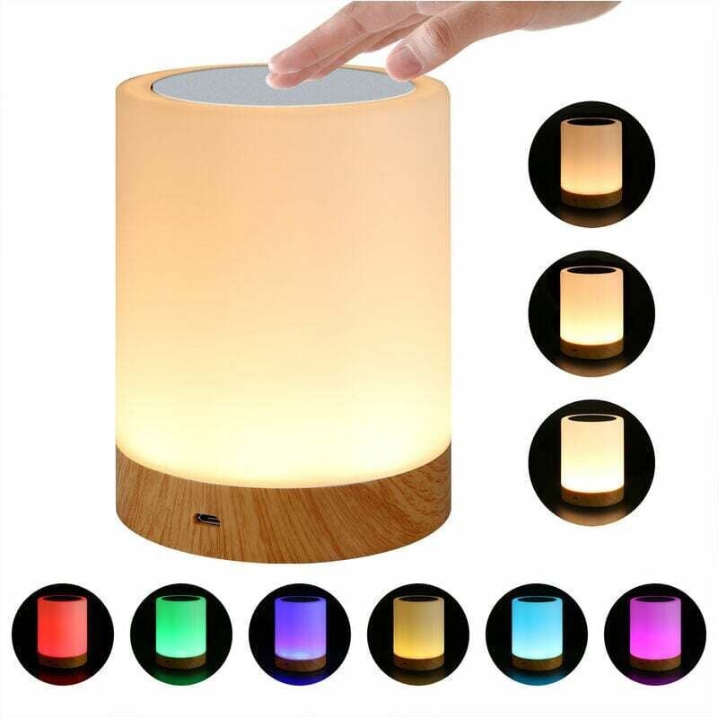 foto del prodotto lampada da comodino a led intelligente flkwoh con 3 livelli di luminosità, luce ambientale multicolore, timer e controllo touch - inhhub
