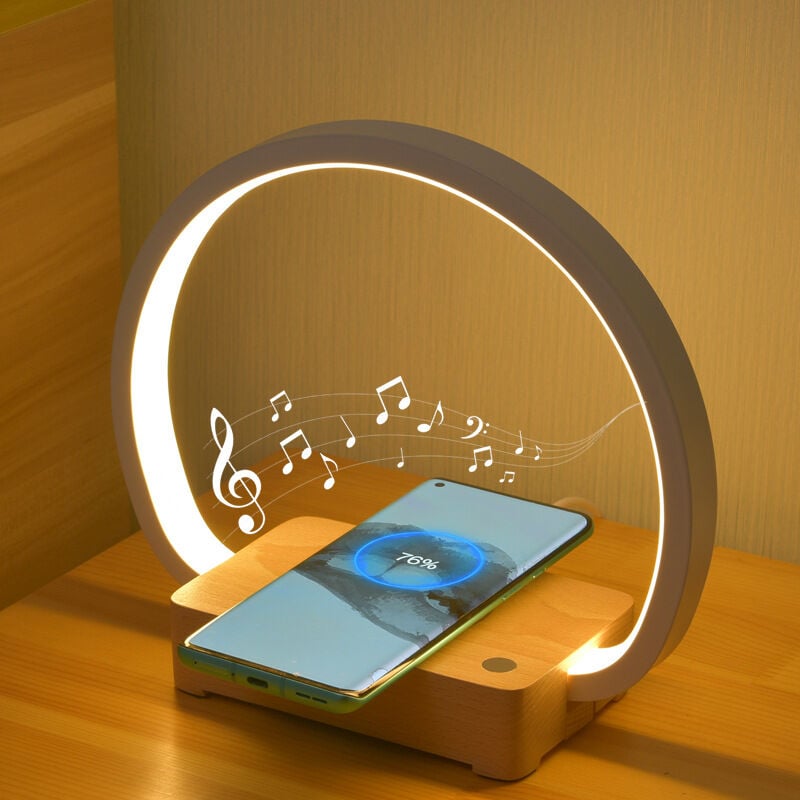 foto del prodotto lampada da comodino con caricabatterie wireless da 10 w e ricarica usb, luce notturna dimmerabile in legno con 3 livelli di luminosit per camera da