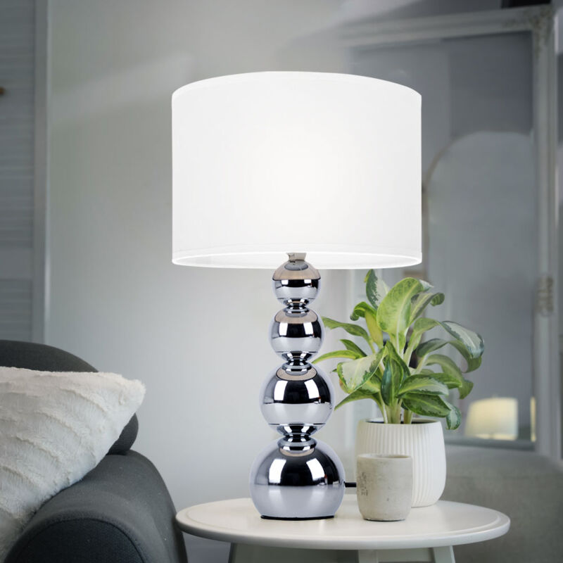 foto del prodotto lampada da comodino con dimmer tattile lampada da tavolo cromata lampada da soggiorno lampada da lettura, metallo tessuto bianco, 1x e14, dxh 25 x 43