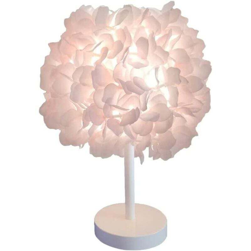 foto del prodotto lampada da comodino con fiore di seta e rosa, paralume moderno ed elegante, lampada da tavolo con piume, paralume per soggiorno, camera da letto,