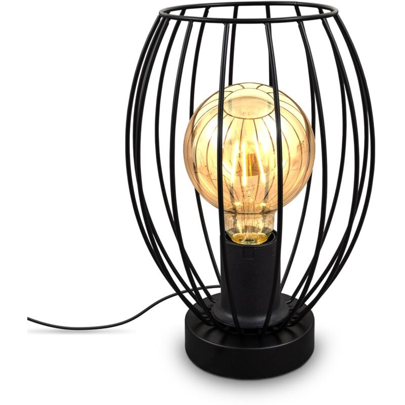 foto del prodotto lampada da comodino con paralume in filo metallico, attacco per lampadina e27 non inclusa, lampada da tavolo vintage, altezza 25.6cm, interruttore