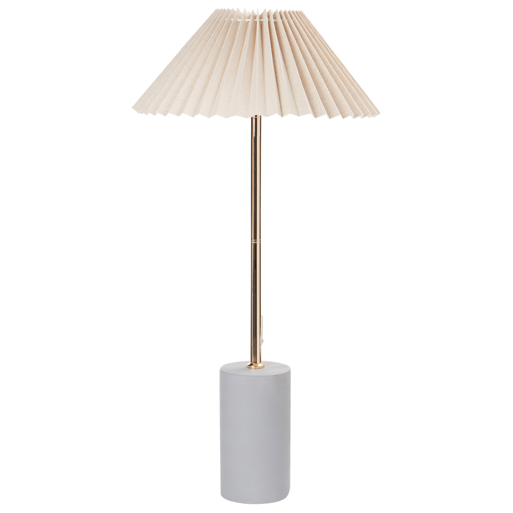 foto del prodotto lampada da comodino con paralume in lino beige base in metallo e cemento 68 cm stile moderno soggiorno camera da letto