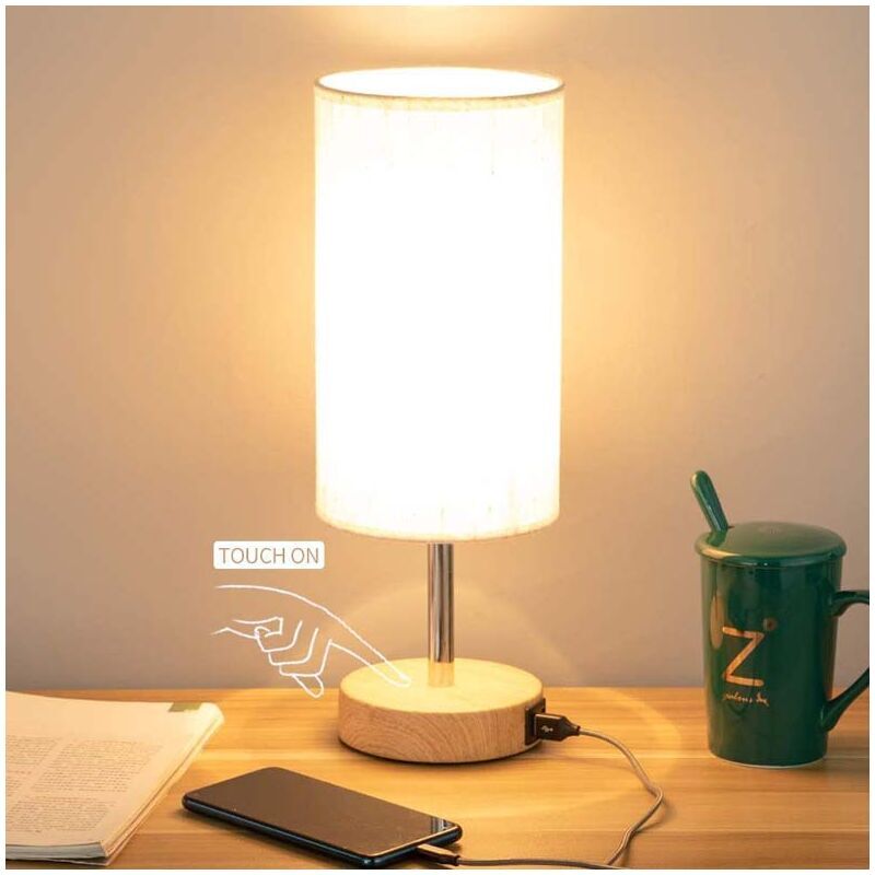 foto del prodotto lampada da comodino con porte di ricarica usb, touch control 3 temperature di colore e lampada da tavolo minimalista completamente dimmerabile,