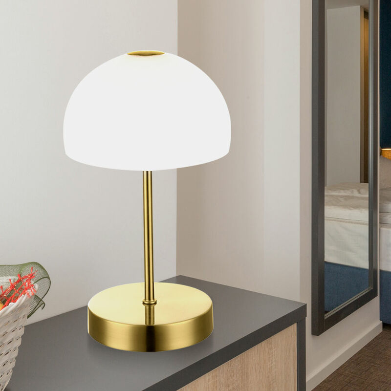 foto del prodotto lampada da comodino con scrittura a led vetro bianco opale soggiorno lampada da lettura in ottone touch