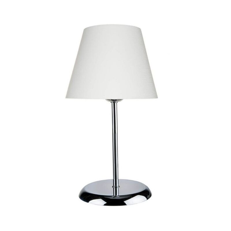 foto del prodotto lampada da comodino cromata paralume in tessuto e27 bianco tavolo scrivania