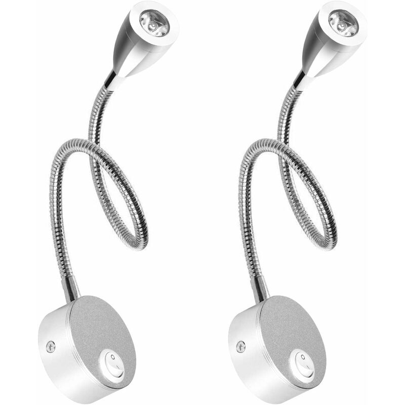 foto del prodotto lampada da comodino da parete confezione da 2 luci lampada da lettura a led lampada a collo di cigno 3w, lampada da lettura bianca calda 3000k