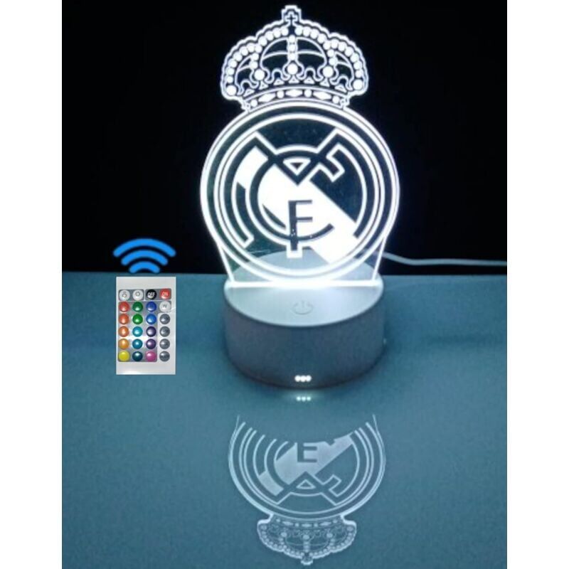 foto del prodotto lampada da comodino decorativa con stemma di madrid, illusione ottica 3d, lampada da tavolo touch da calcio, regalo, 16 colori di illuminazione e