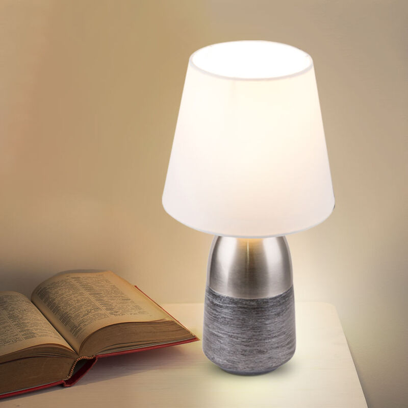 foto del prodotto lampada da comodino di design grigio argento sonno soggiorno tessile touch lampada da lettura bianca