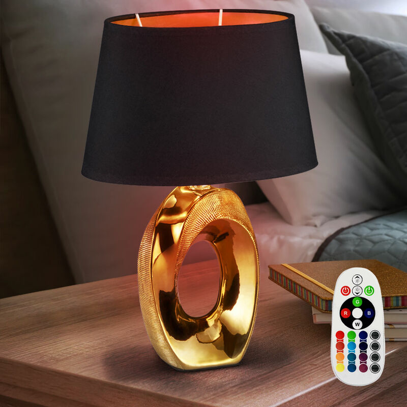 foto del prodotto lampada da comodino dimmerabile in oro nero lampada da lettura con telecomando in un set di lampadine led rgb
