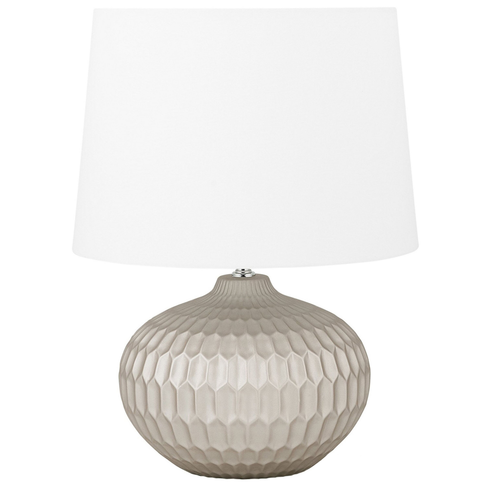 foto del prodotto lampada da comodino dorato base rotonda paralume bianco abat jour