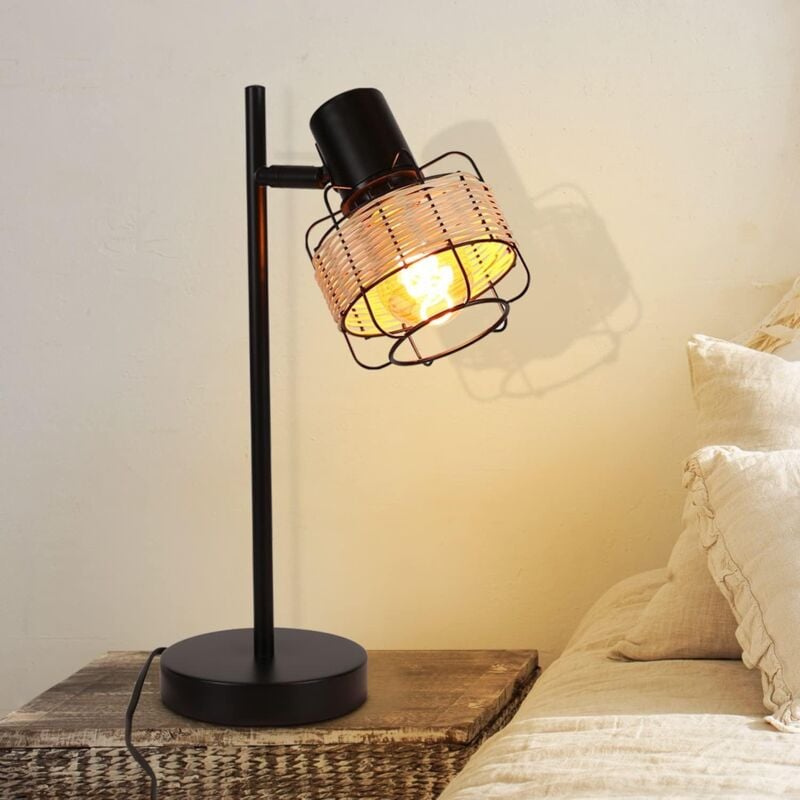 foto del prodotto lampada da comodino gbly lampada da tavolo casa di campagna vintage in rattan retr nero rustico in metallo bamb con interruttore e27 boho in