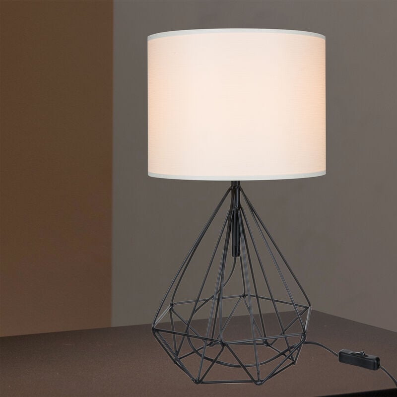 foto del prodotto lampada da comodino gloucester con paralume in tessuto pvc e base a gabbia in metallo nero bianco lux.pro