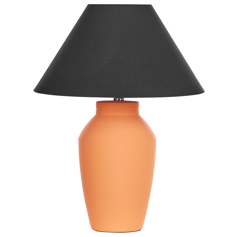 foto del prodotto lampada da comodino in ceramica arancione con paralume in tessuto di lino illuminazione tradizionale soggiorno