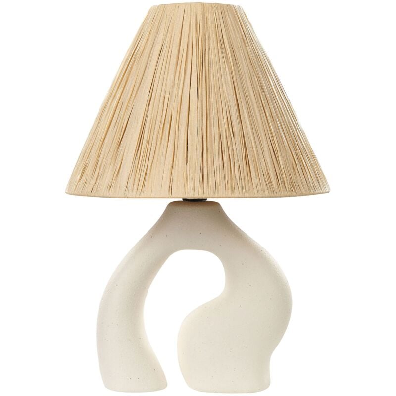 foto del prodotto lampada da comodino in ceramica con paralume in carta stile naturale bianco barbas