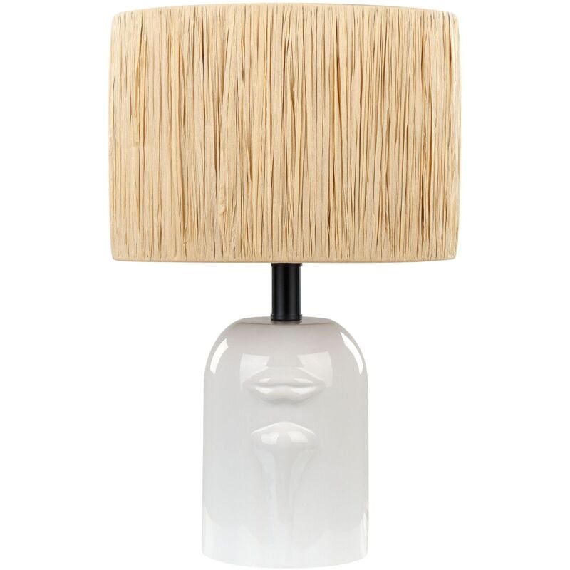 foto del prodotto lampada da comodino in ceramica con paralume in carta stile naturale bianco jubones