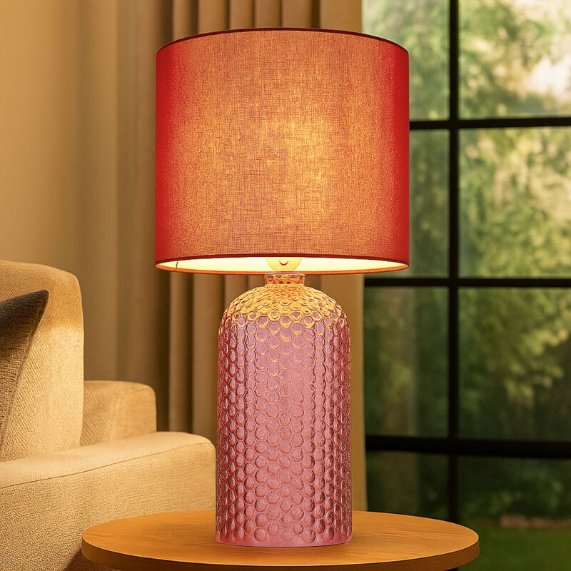 foto del prodotto lampada da comodino in vetro rosso lampada da tavolo lampada da soggiorno lampada da tavolo in tessuto lampada da lettura, 1x e27, dxh 26,5 x 50 cm